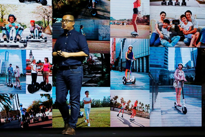 Ninebot CEO Gao Lufeng speaks at a Segway-Ninebot product launch event in Beijing