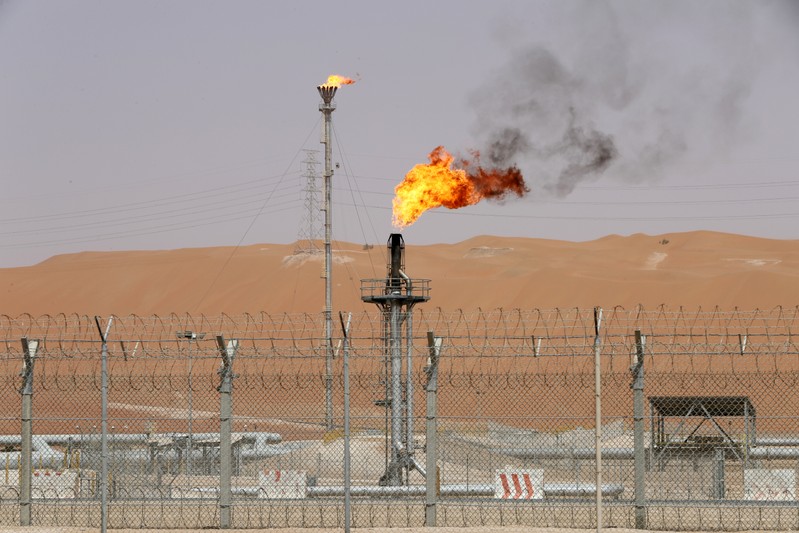 FILE PHOTO: Flames are seen at the production facility of Saudi Aramco's Shaybah oilfield in
