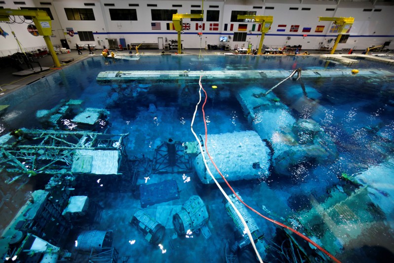 A view of the NASA's Neutral Buoyancy Laboratory (NBL) training facility is shown near the