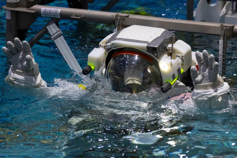 NASA Commercial Crew astronaut Sunita Williams is lowered into the water at NASA's Neutral