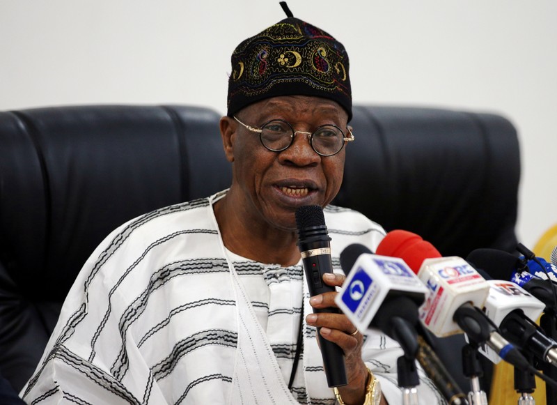 Information Minister Lai Mohammed addresses journalists in Abuja