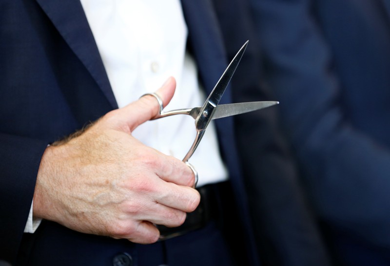 Swiss food giant Nestle CEO Schneider holds scissors during the inauguration ceremony of the