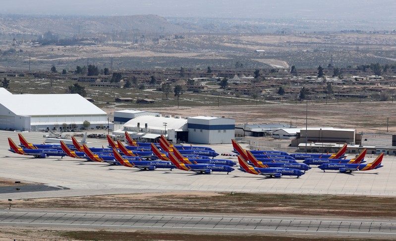 FILE PHOTO: A number of grounded Southwest Airlines Boeing 737 MAX 8 aircraft are shown parked
