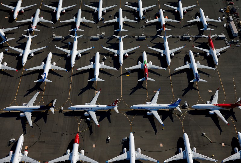 FILE PHOTO: Grounded Boeing 737 MAX aircraft are seen parked at Boeing Field in Seattle