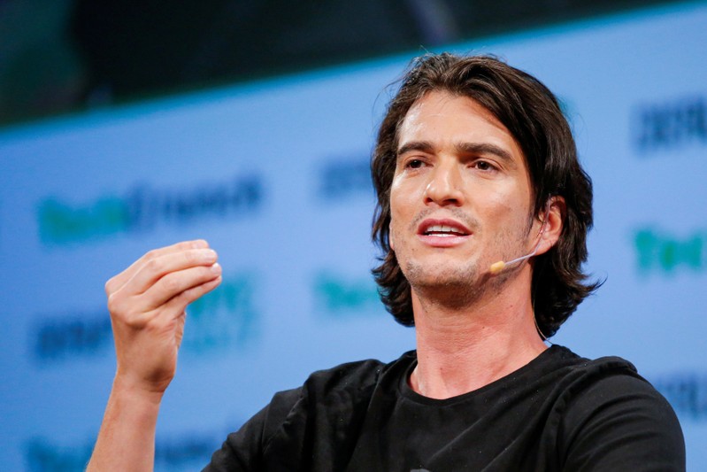FILE PHOTO: Neumann, CEO of WeWork, speaks to guests during the TechCrunch Disrupt event in