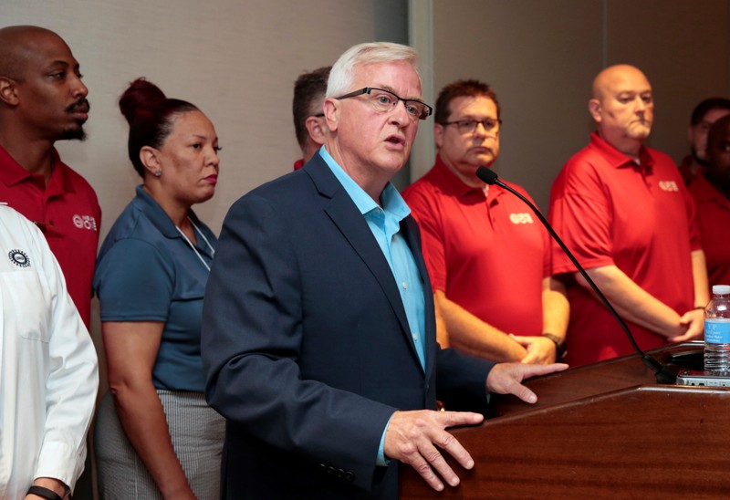 United Auto Workers Vice President Terry Dittes addresses the media while announcing a general