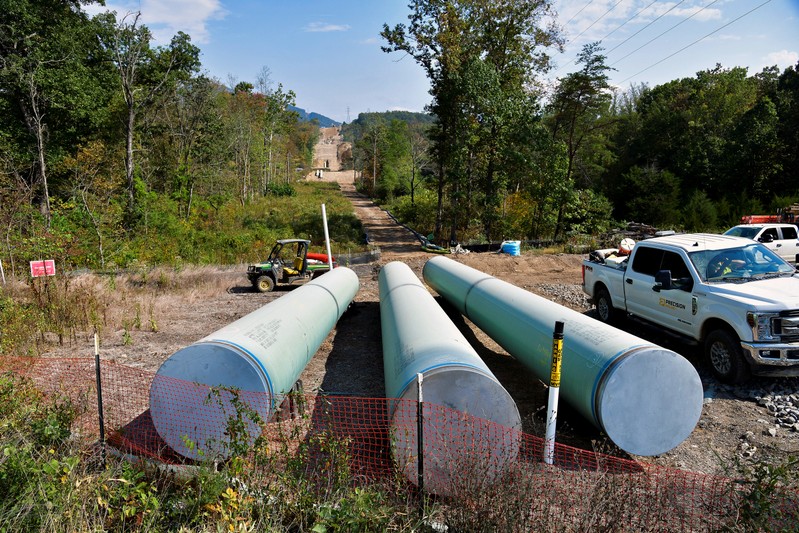 Workers construct the Mountain Valley Pipeline near Elliston