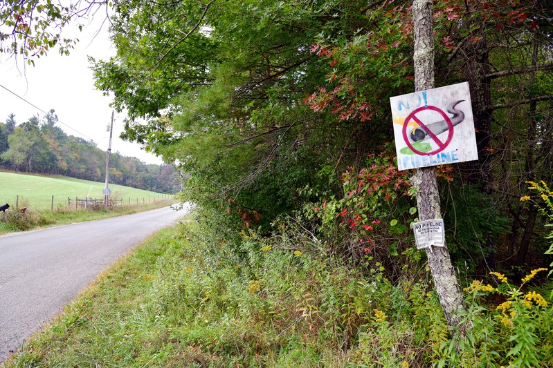 A landowner's sign denouncing the Mountain Valley Pipeline near Bent Mountain, Virginia