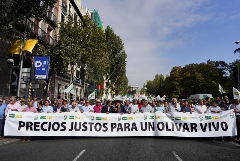 Spanish olive oil producers protest over fair prices in Madrid