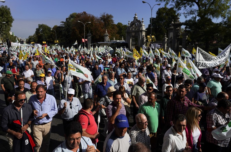 Spanish olive oil producers protest over fair prices in Madrid