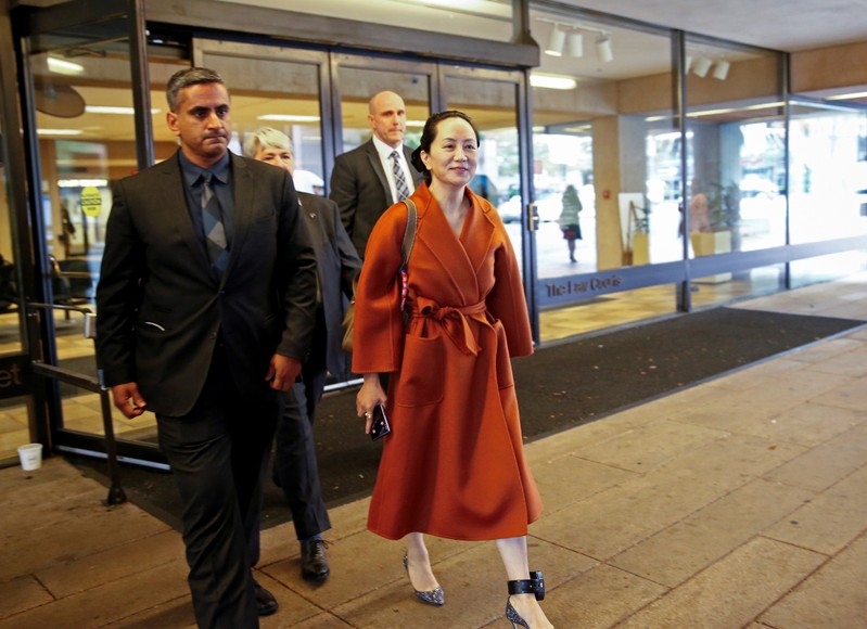 FILE PHOTO: Huawei Technologies Chief Financial Officer Meng Wanzhou leaves for a lunch break