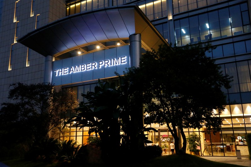 Exterior of Amber Prime hotel owned by Huawei subsidiary is pictured in Shenzhen