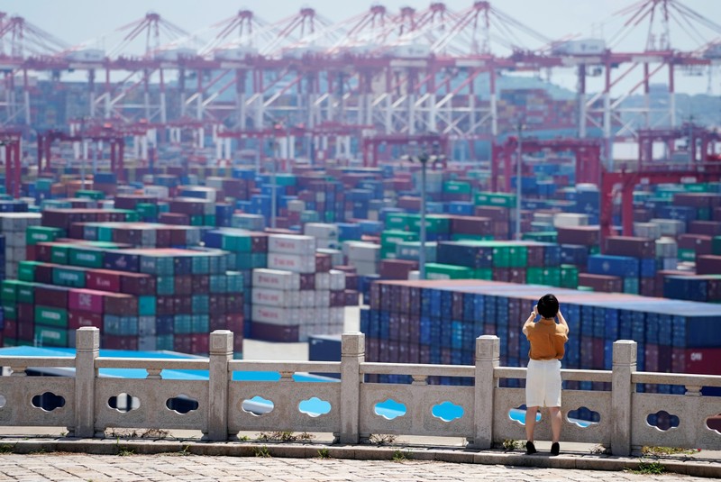 Containers are seen at the Yangshan Deep Water Port in Shanghai