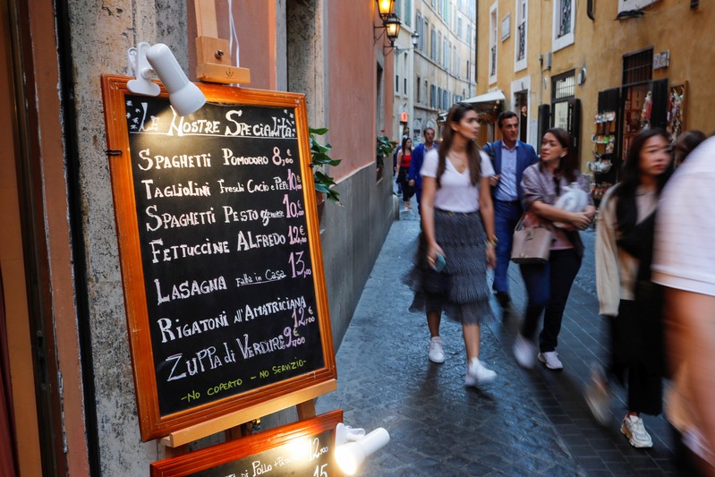 Restaurant's menu is seen in downtown Rome as Italy's cabinet prepares to approve a 2020 budget