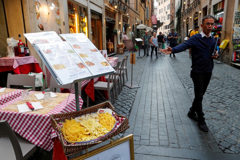 Restaurant's menu is seen in downtown Rome as Italy's cabinet prepares to approve a 2020 budget