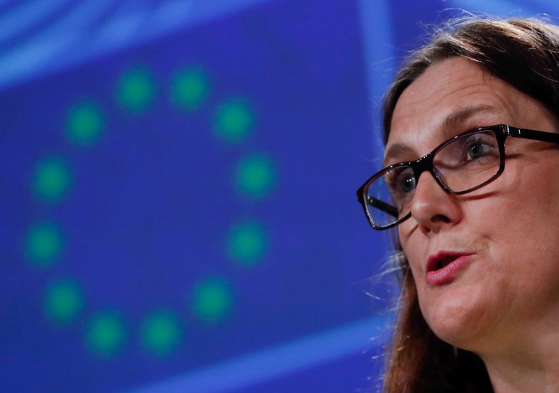 FILE PHOTO: European Trade Commissioner Malmstroem holds a news conference following the United