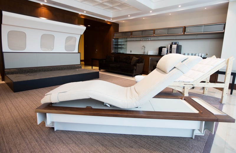 Prototypes of chaise lounge for Bombardier's Global 7500, the first business jet to have a