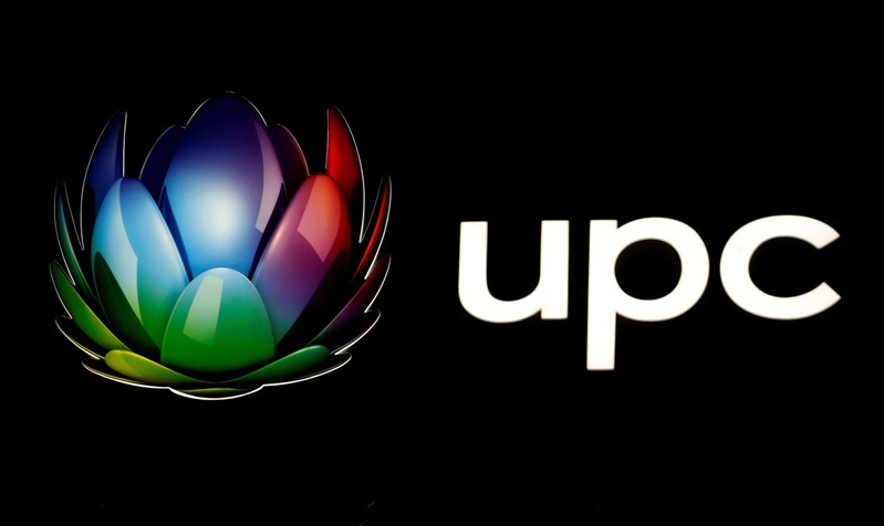 FILE PHOTO: Logo of broadband and telecommunications provider UPC Schweiz is seen at its
