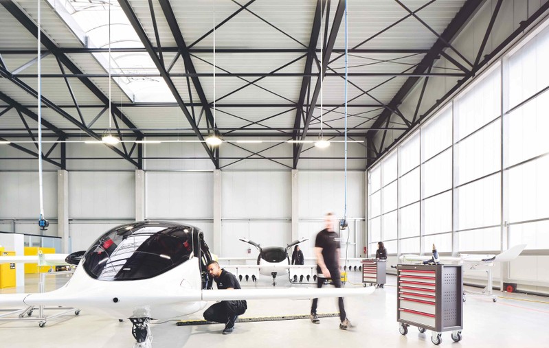 A handout picture from Munich flying taxi startup Lilium shows its five-seater prototype