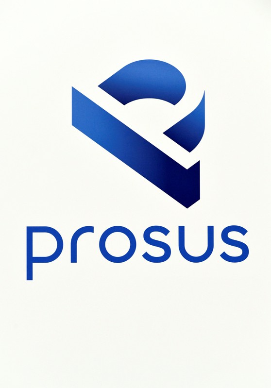 A logo of Prosus is diplayed at Amsterdam's stock exchange building as Prosus begins trading on