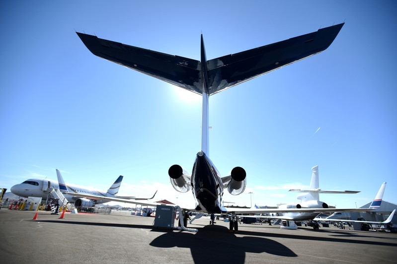 Business jets are seen at the NBAA exhibition in Las Vegas