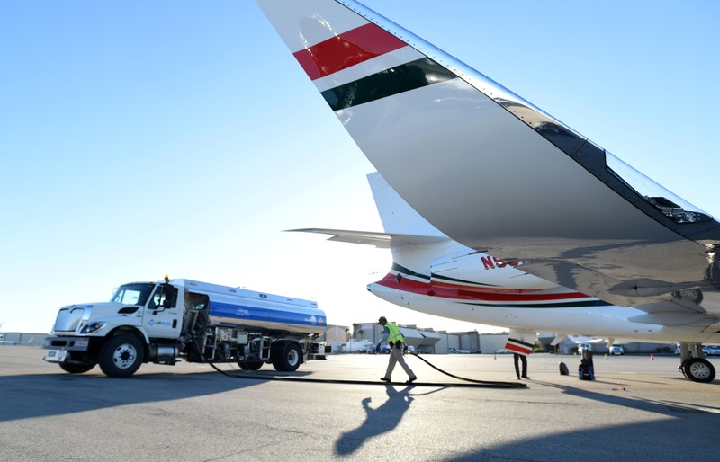 A business jet is refuelled using Jet A fuel at the Henderson Executive Airport during the