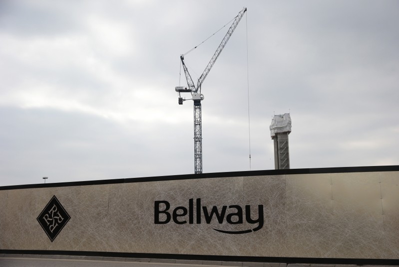 A crane is seen at a Bellway housing development in London