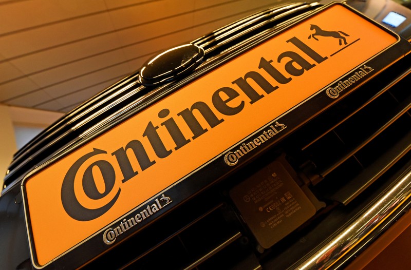 FILE PHOTO: Logo of German tyre company Continental  is seen before the annual news conference