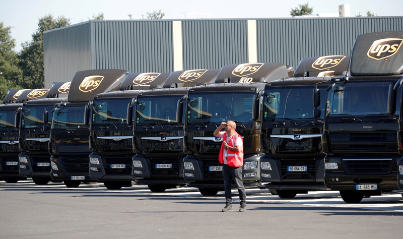 FILE PHOTO: Vehicles of United Parcel Service are seen at the new package sorting and delivery