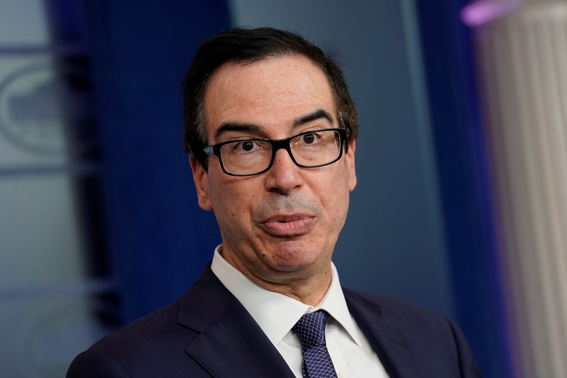 Treasury Secretary Steve Mnuchin speaks at a news briefing