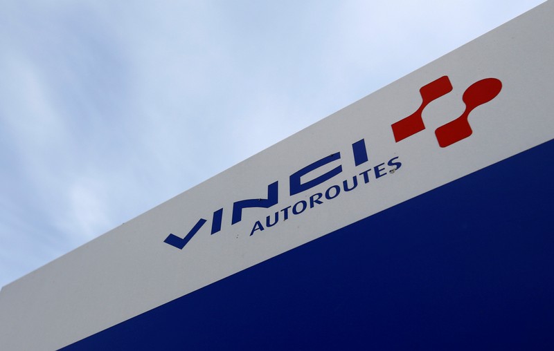 The logo of Vinci is pictured on the A62 motorway in Saint-Jory near Toulouse
