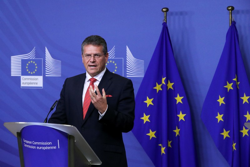 Vice President of the European Commission for the Energy Union Maros Sefcovic gestures as he