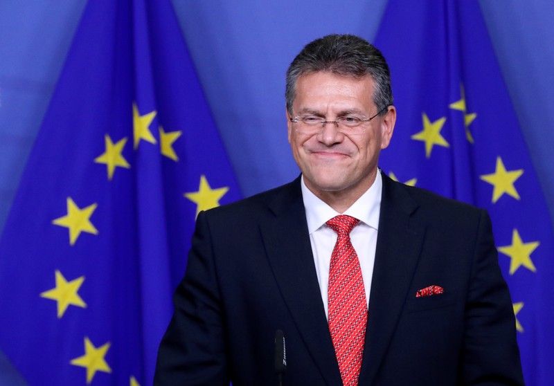 Vice President of the European Commission for the Energy Union Maros Sefcovic smiles during a