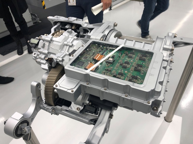 An electric motor assembly is seen at Porsche's Zuffenhausen manufacturing complex, in