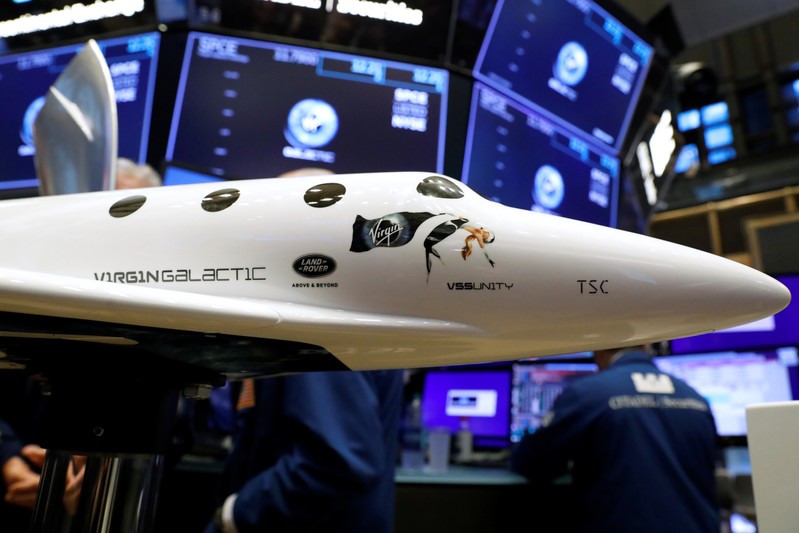 A model of a Virgin Galactic SpaceShipTwo is seen on floor of New York Stock Exchange as Virgin