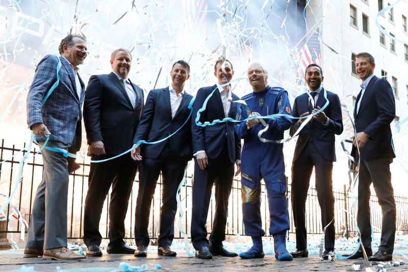 Sir Richard Branson stands outside the New York Stock Exchange (NYSE) ahead of Virgin Galactic