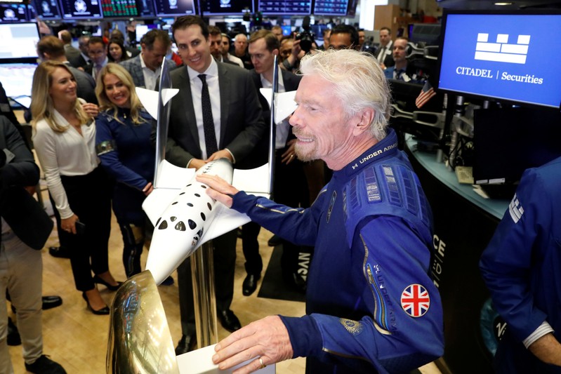 Sir Richard Branson stands on floor of New York Stock Exchange (NYSE) ahead of Virgin Galactic