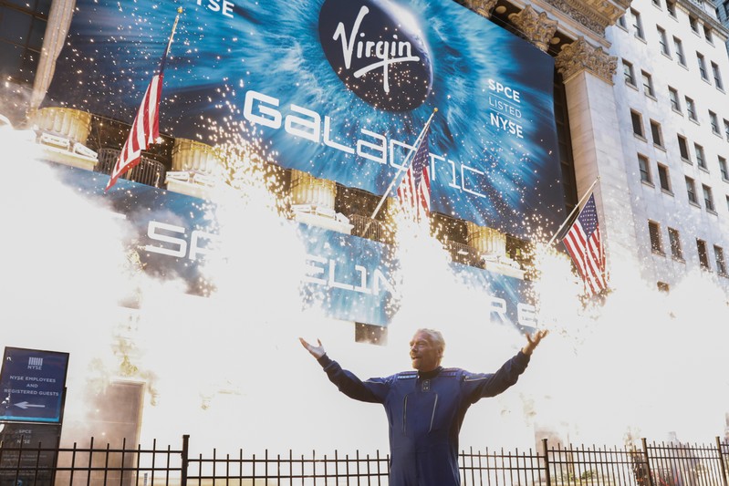Sir Richard Branson poses outside of the New York Stock Exchange (NYSE) ahead of Virgin