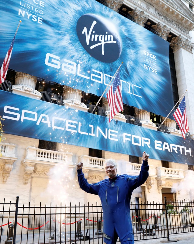 Sir Richard Branson poses outside of the New York Stock Exchange (NYSE) ahead of Virgin