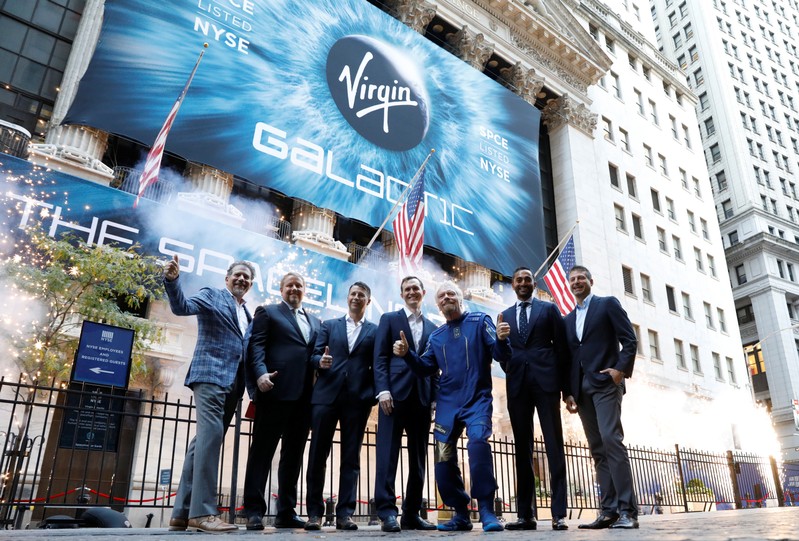 Sir Richard Branson stands outside the New York Stock Exchange (NYSE) ahead of Virgin