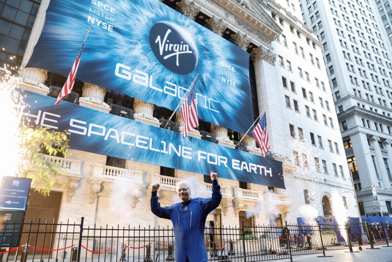Sir Richard Branson stands outside the New York Stock Exchange (NYSE) ahead of Virgin