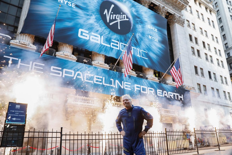 Sir Richard Branson stands outside the New York Stock Exchange (NYSE) ahead of Virgin