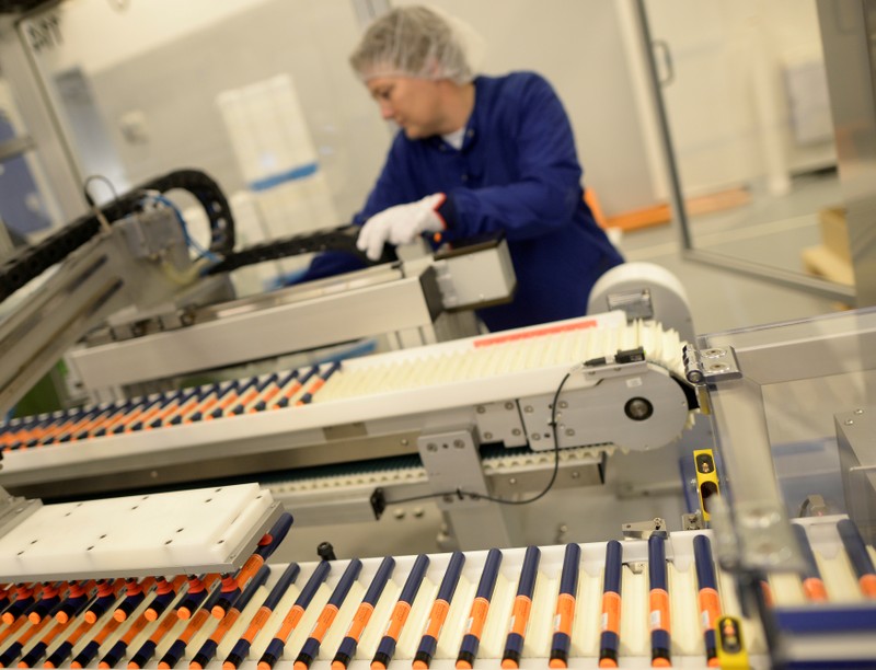 FILE PHOTO: A Novo Nordisk employee controls a machine at an insulin production line in a plant