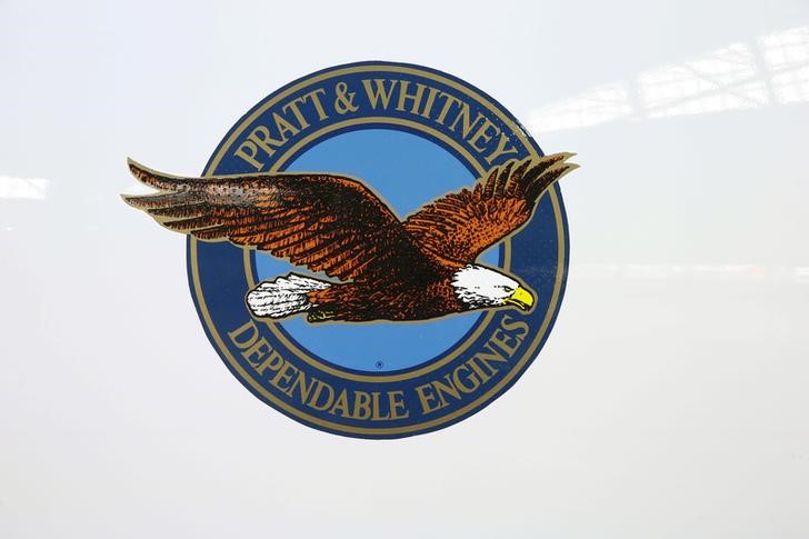 The logo of U.S. manufacturer Pratt & Whitney is seen on an engine of Swiss airline's new