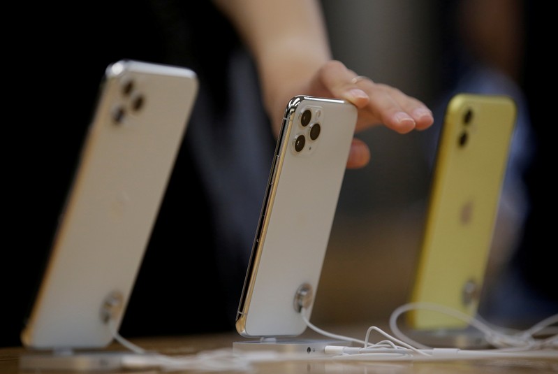 FILE PHOTO: Apple's new iPhone 11 Pro Max, 11 Pro and 11 are displayed after they went on sale