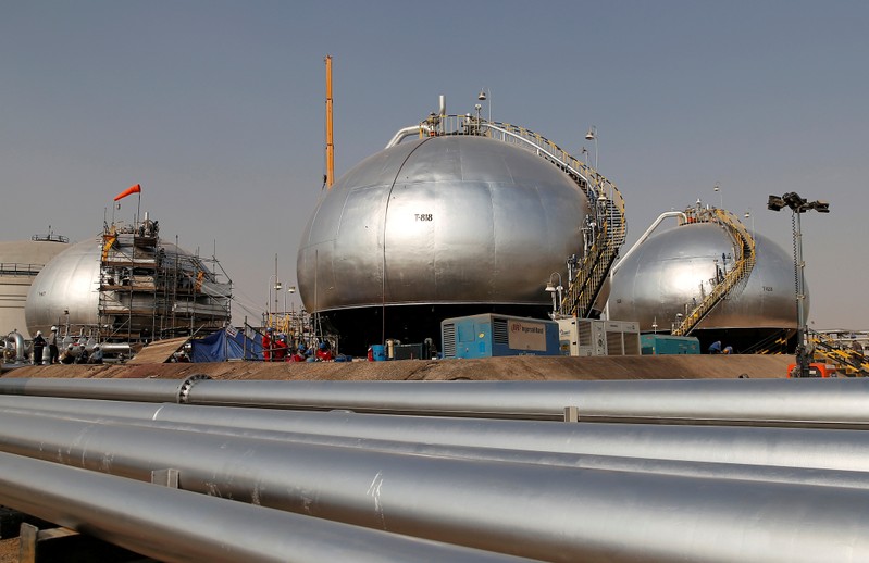 FILE PHOTO: Spheroids under reconstruction are pictured at Saudi Aramco oil facility in Abqaiq