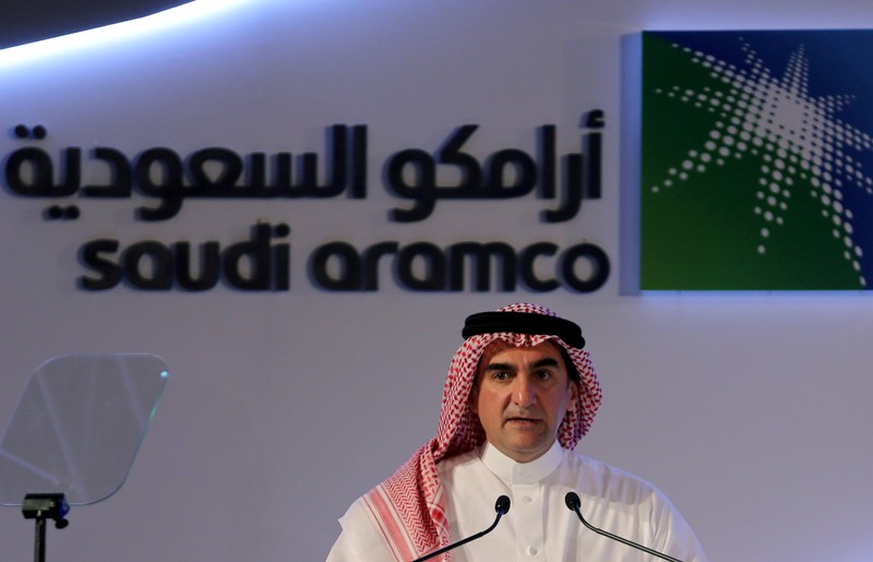 FILE PHOTO: Yasser al-Rumayyan, Saudi Aramco's chairman, speaks during a news conference in