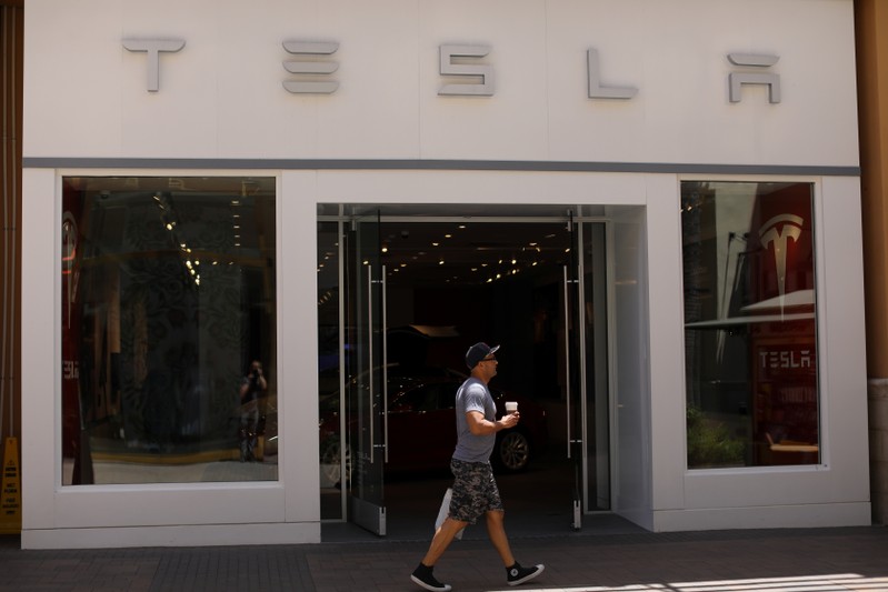 A Tesla store is shown at the shopping mall in San Diego