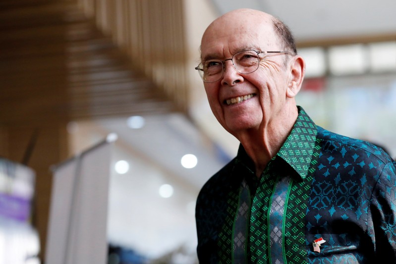 U.S. Commerce Secretary Wilbur Ross reacts as he arrives before his meeting with Indonesia's