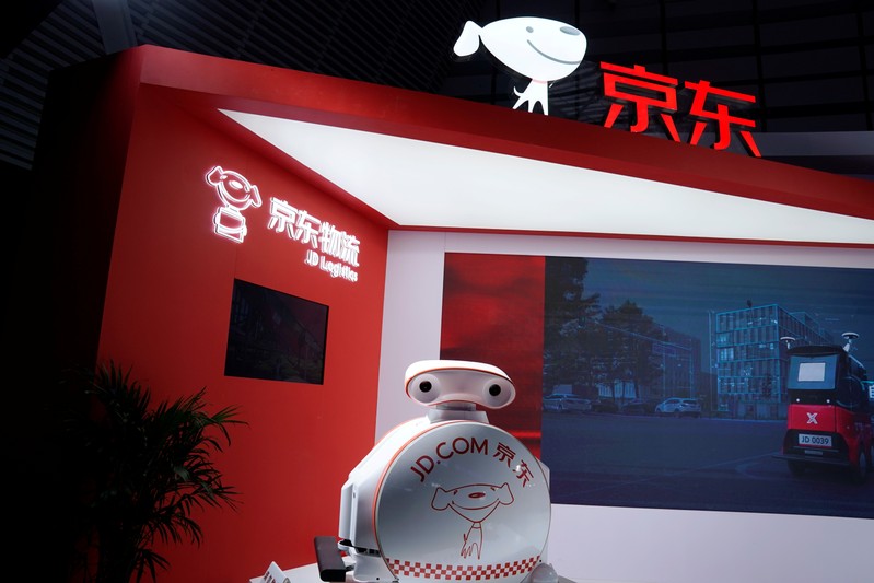 JD.com sign is seen at the World Internet Conference (WIC) in Wuzhen